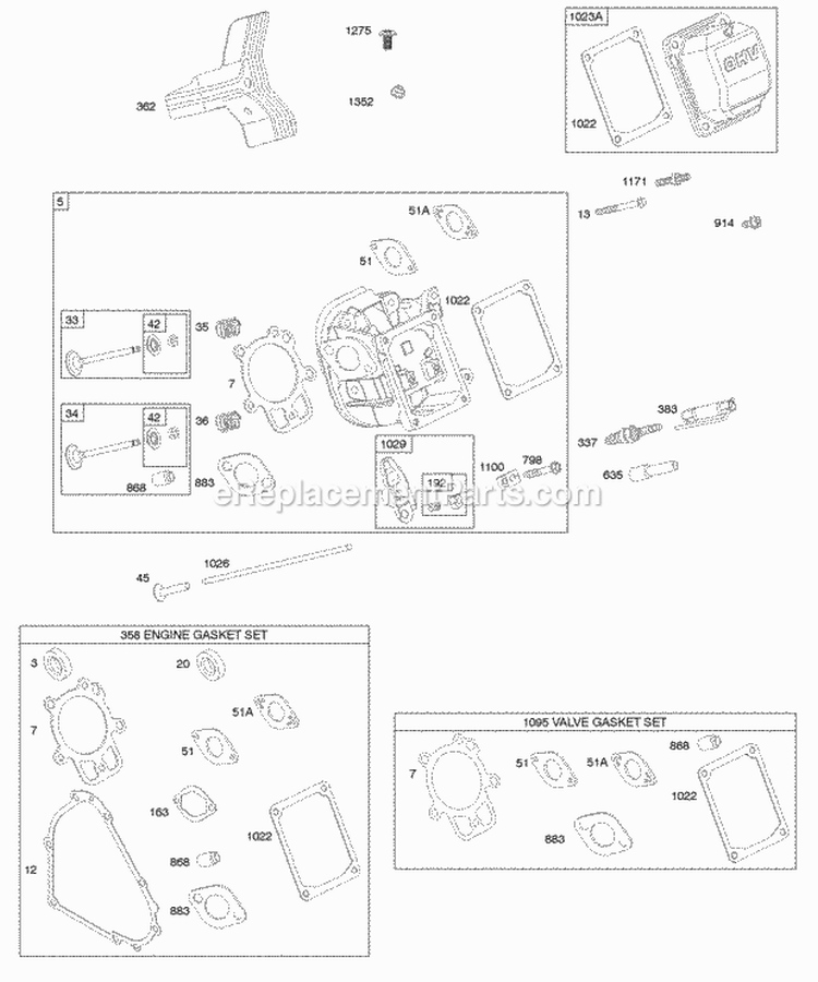 Cylinder Head Gasket Set - Engine Gasket Set - Valve Valves Diagram and Parts List for 21B417-1117-E1  Briggs and Stratton Engine